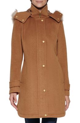 Cole Haan Wool Blend Jacket with Faux Fur Trim in Camel
