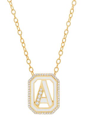 Colette 18kt yellow gold Gatsby A initial diamond and white enamel necklace