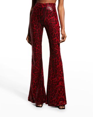 Colette Jaguar-Print Sequin Flare Pants
