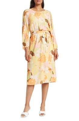 Collective Concepts Cold Shoulder Long Sleeve Floral Print Midi Dress in Yellow Multi