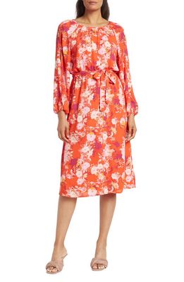 Collective Concepts Cold Shoulder Long Sleeve Midi Dress in Red Floral