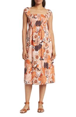 Collective Concepts Front Cutout Sleeveless Midi Dress in Rust Multi