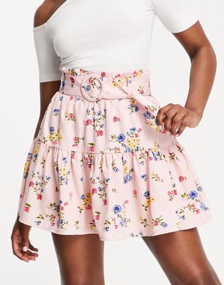Collective the Label belted tiered mini skirt in pink floral - part of a set