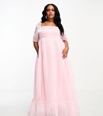 Collective the Label Curve exclusive empire maxi dress in metallic pink-Orange