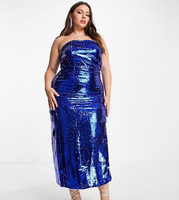 Collective the Label Curve exclusive leg slit sequin midaxi dress in cobalt-Blue
