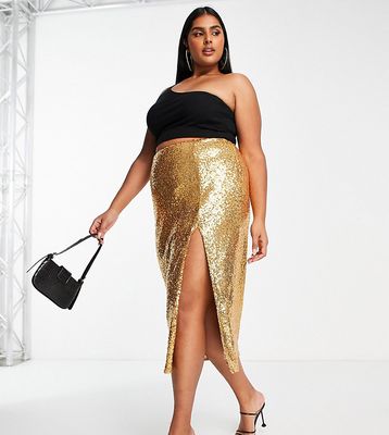 Collective the Label Curve exclusive midaxi sequin skirt in gold