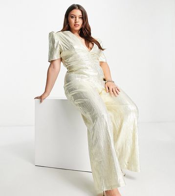 Collective the Label Curve exclusive ruched wide leg jumpsuit in champagne-Gold