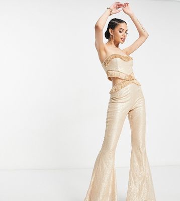 Collective The Label Exclusive cut-out fringe sequin jumpsuit in champagne-Gold