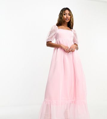 Collective the Label exclusive empire maxi dress in metallic baby pink