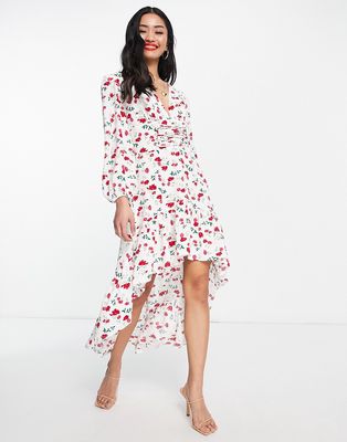 Collective the Label exclusive high low corset midaxi dress in white rose floral