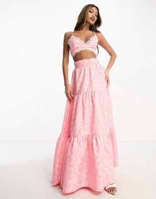 Collective the Label exclusive jacquard maxi skirt in pink daisy - part of a set