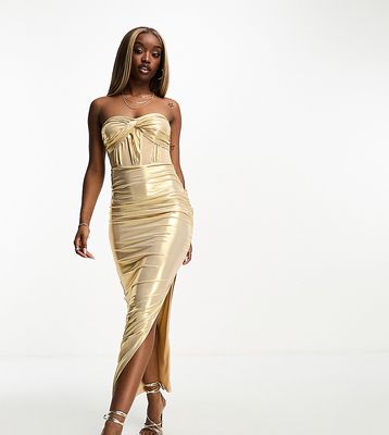 Collective the Label exclusive metallic corset midi dress in gold