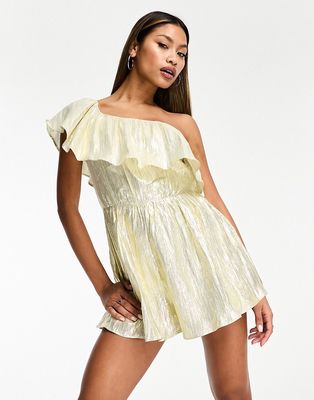 Collective the Label exclusive one shoulder metallic romper in champagne gold