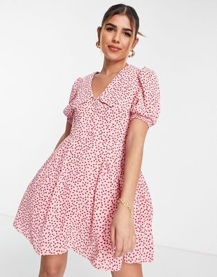 Collective The Label Exclusive puff sleeve mini dress in ditsy floral-Red