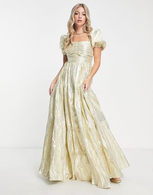 Collective the Label exclusive ruched bodice metallic maxi dress in champagne-Gold