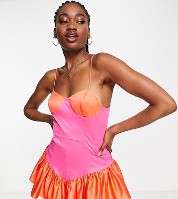 Collective The Label Exclusive ruffle mini romper with contrast orange cups in pink-Multi