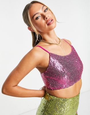 Collective the Label exclusive sequin crop top in hot pink - part of a set