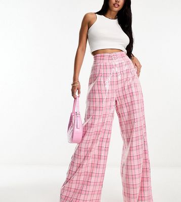Collective the Label exclusive wide leg metallic pants in pink plaid sequin-Silver