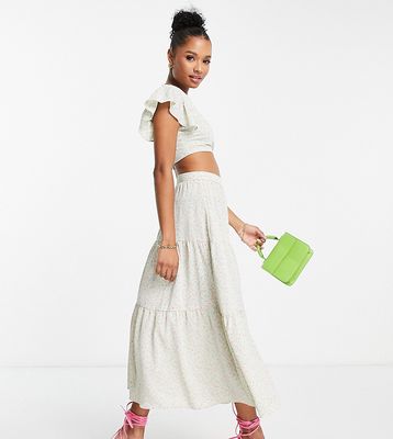 Collective the Label Petite drop hem midi skirt in sage ditsy floral - part of a set-Green