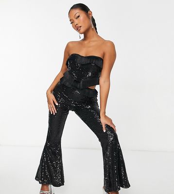 Collective the Label Petite exclusive cut-out fringe sequin jumpsuit in black