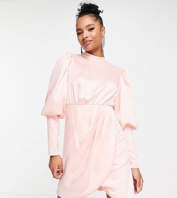 Collective the Label Petite exclusive high neck satin mini dress in powder pink