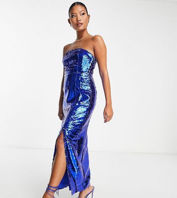 Collective the Label Petite exclusive leg split sequin midaxi dress in cobalt-Blue