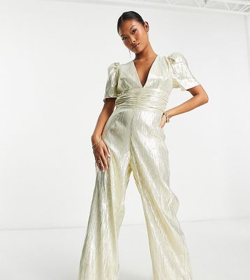 Collective the Label Petite exclusive metallic jumpsuit in champagne-Gray