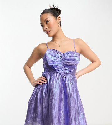 Collective the Label Petite exclusive metallic pleated 3D heart mini dress in iridescent-Blue