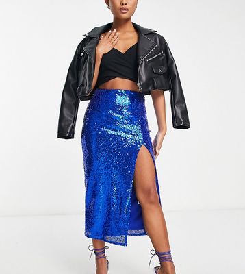 Collective The Label Petite exclusive midaxi sequin skirt in cobalt blue