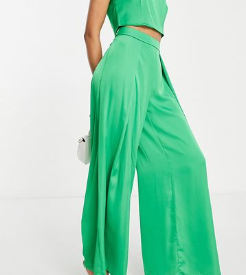 Collective the Label Petite exclusive wide leg pants in bold green - part of a set