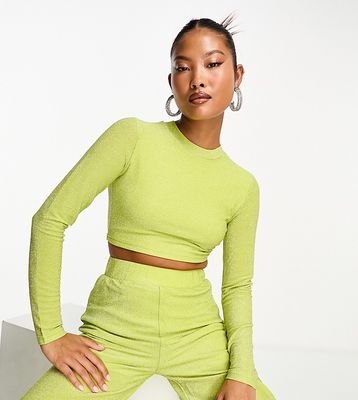 Collective the Label Petite open back metallic knit top in olive - part of a set-Green