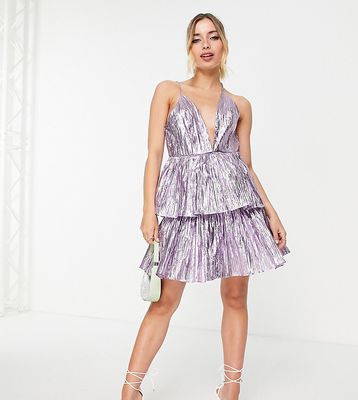 Collective the Label plunge metallic mini dress in pewter-Purple