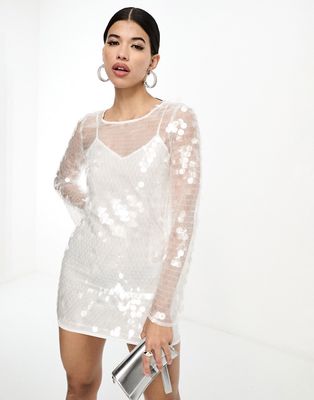 Collective the Label sheer disc sequin mini dress in white