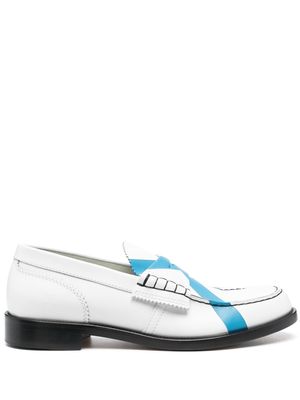 college contrast-stitching leather loafers - White