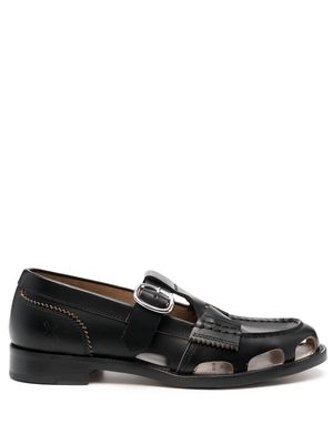 college cut-out detail leather loafers - Black