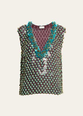 College Embellished Plunging Tank Top