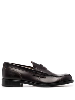 college perforated leather penny loafers - Brown
