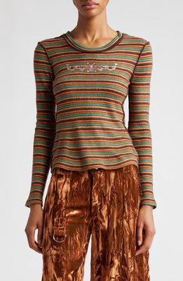 Collina Strada Cardio Rhinestone Embellished Stripe Crewneck Sweater in Teddy Stripe