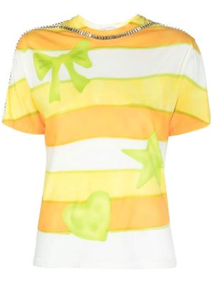 Collina Strada crystal-embellished stripe-print T-shirt - Orange