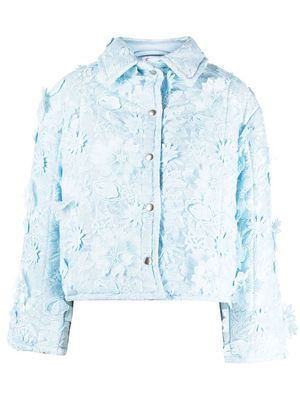 Collina Strada floral-appliqué buttoned fitted jacket - Blue
