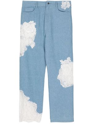 Collina Strada floral lace detailing cotton jeans - Blue