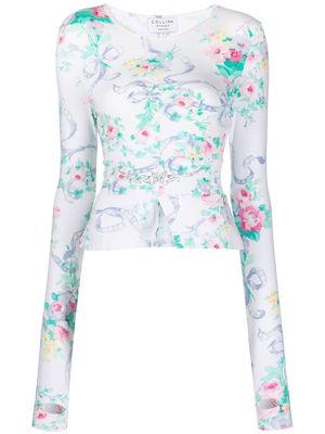 Collina Strada floral-print slit-hem T-shirt - White