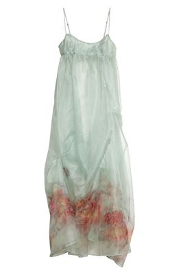 Collina Strada Imogen Silk Organza Maxi Dress in Mint Chrysanthemum