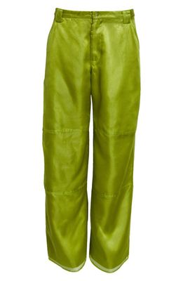 Collina Strada Lawn Plaid Slouchy Wide Leg Cotton & Linen Pants in Lime