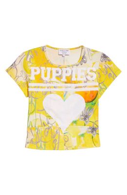 Collina Strada Logo Floral Print Cotton T-Shirt in Puppies