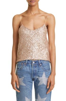 Collina Strada Meow Draped Back Sequin Top in Rose Gold