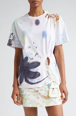 Collina Strada Nash Painted Floral Ripped Organic Cotton T-Shirt in White/Flower Burst