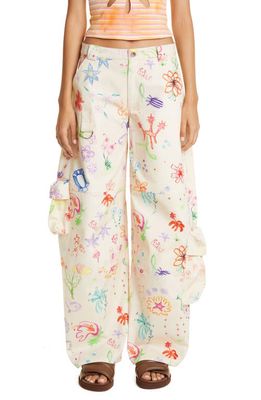 Collina Strada Printed Wide Leg Cargo Pants in Floral Doodle