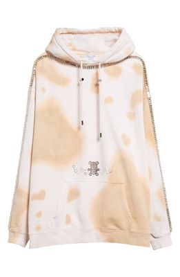 Collina Strada Rhinestone Embellished Cow Spot Cotton Hoodie in Beige Cow