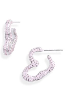 Collina Strada Rhinestone Heart Hoop Earrings in Light Pink